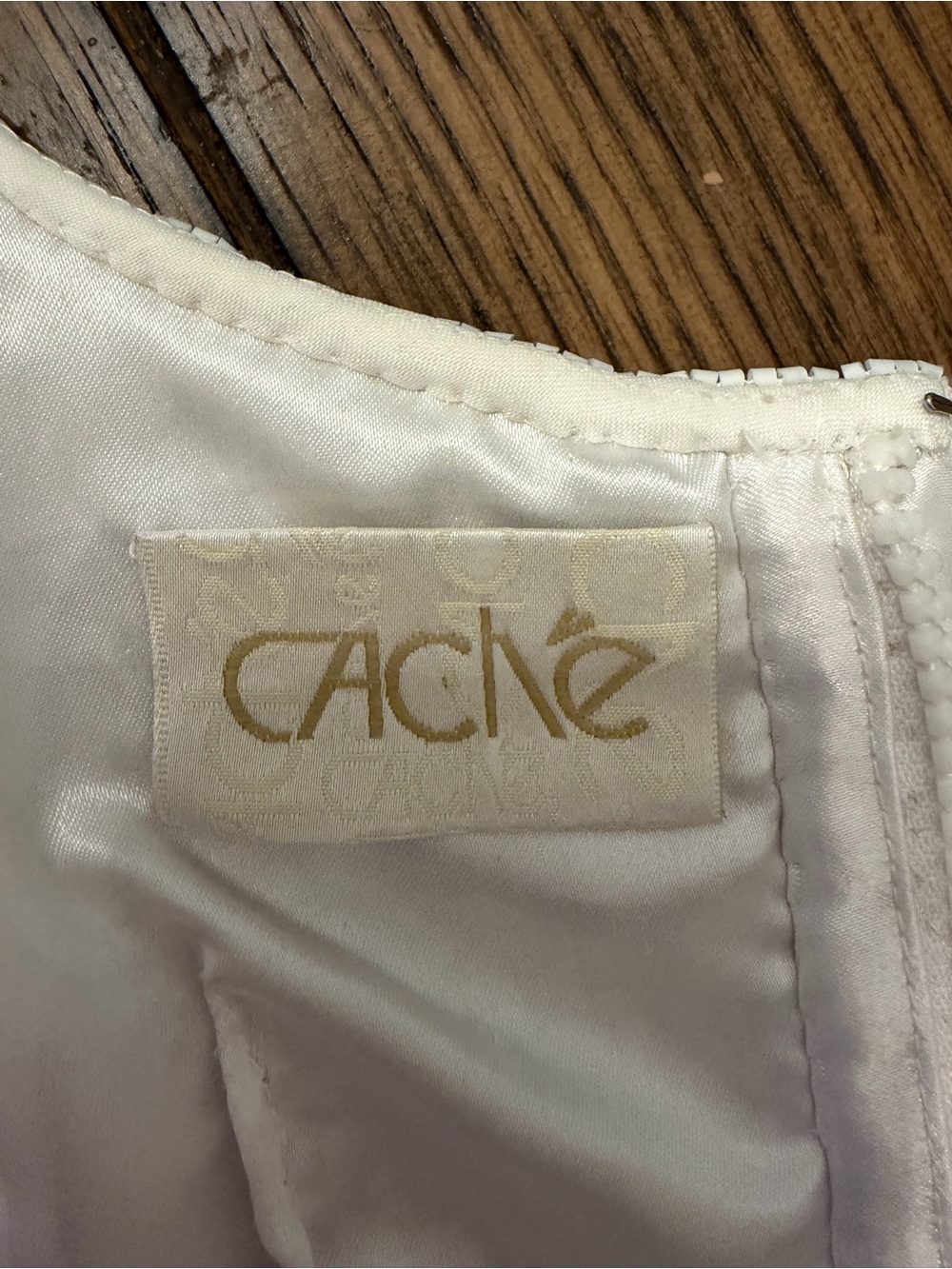Rare Vintage Cache 100% Silk White Beaded Camisole Tank Top Lined Bridal Party S - Picture 5 of 9